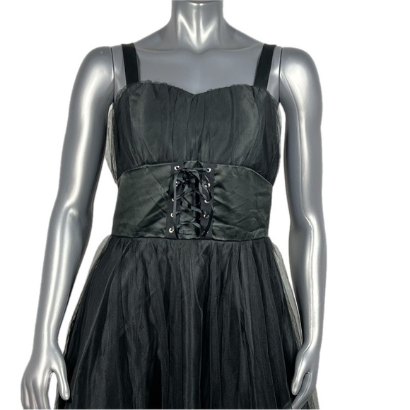 Dressfo | Black Corset Tulle Skirt Dress Goth Punk Formal Dress - Picture 3 of 13